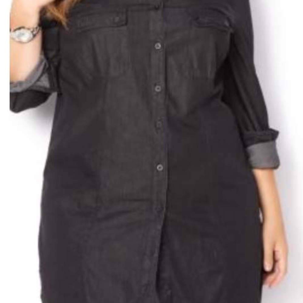 SHIRT, LIGHT DENIM, COLOUR: GREY MIX, SIZE 4X, TUNIC LENGTH, LONG SLEEVES WITH